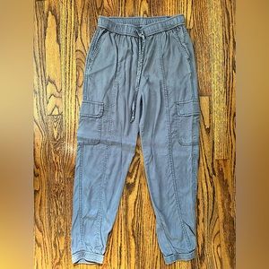 Women Light Grey Cargo Pant Joggers With Tie Waist Small
